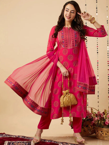 Rayon kurti with dupatta and pant set